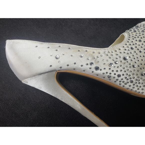 DailyShoes White Ivory Satin Rhinestone Ultra High Stiletto Platform Heels - Picture 8 of 10